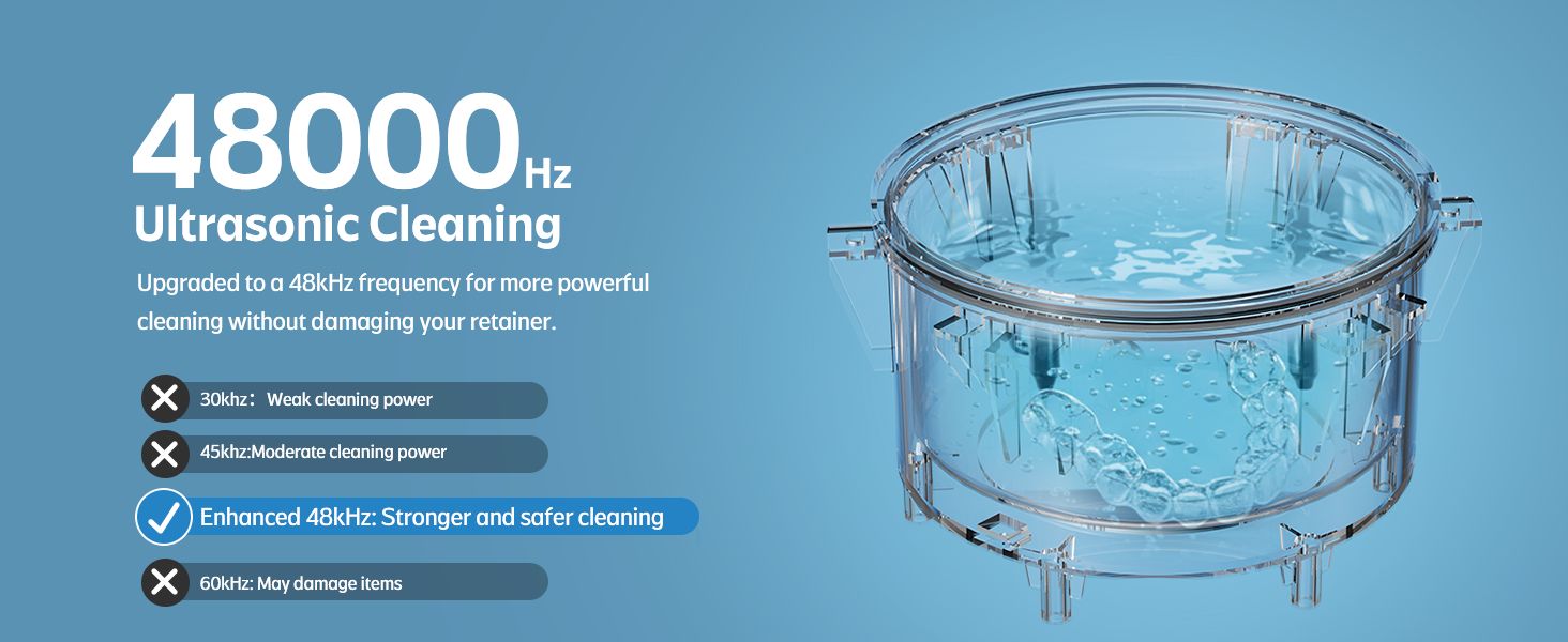 48kHz ultrasonic cleaning tank with retainer and bubbles