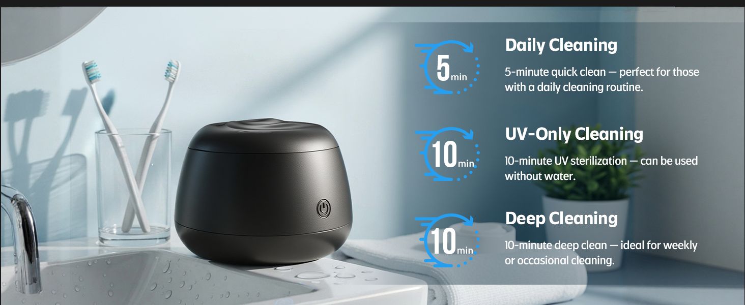 Retainer cleaner 5-minute, 10-minute and UV-only modes