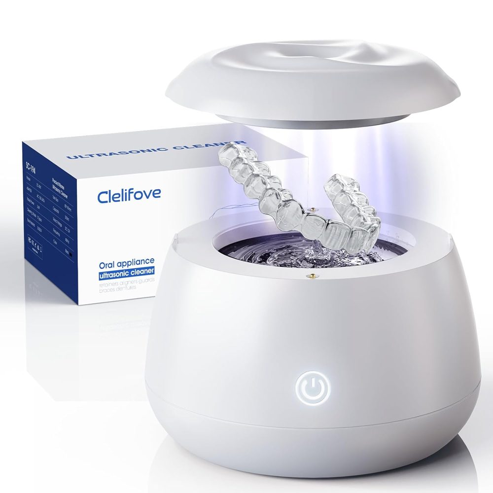 Clelifove white ultrasonic retainer cleaner with aligners and UV light